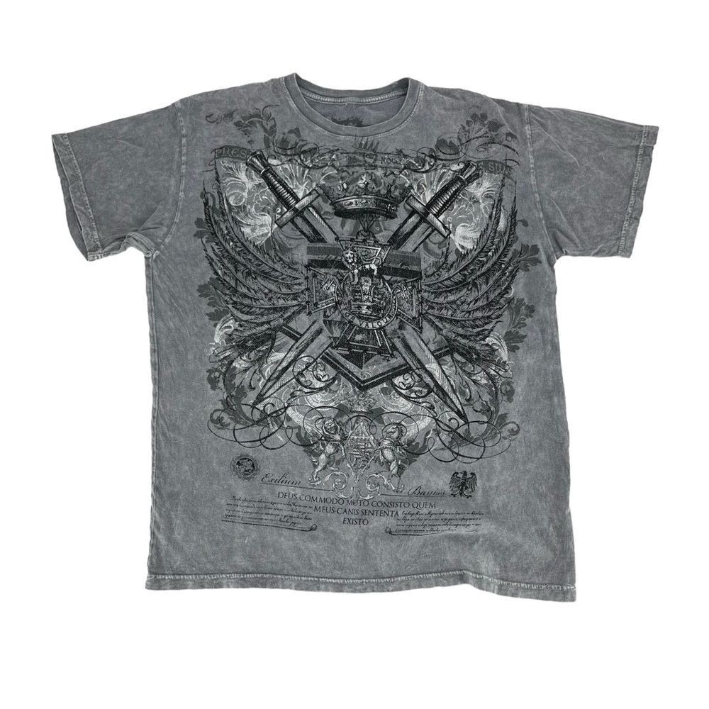 Fifth Sun Shirt Men XL Gray Y2K Affliction Cyber Goth Jesse Pinkman AOP Sword